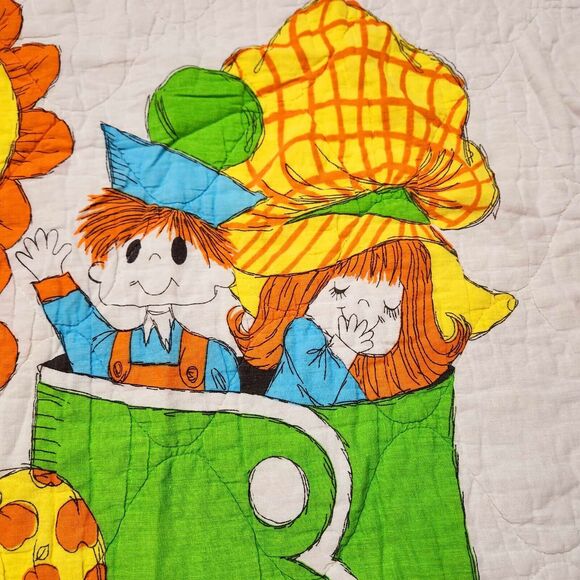 Vintage Old Woman Who Lived in a Shoe Quilt Baby Nursery Rhyme Blanket Decor - Picture 3 of 13